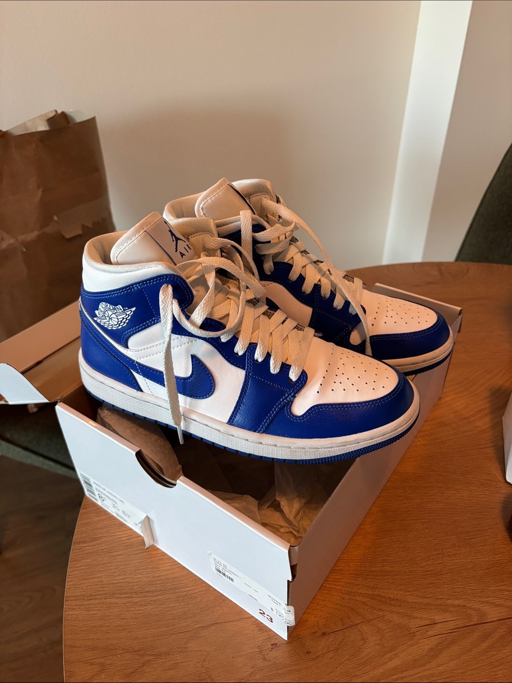 Nike Air Jordan 1 Mid White and Blue Men's Sneakers